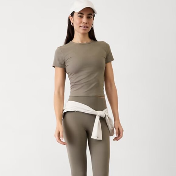 Athleta Signature Rib Crop Tee Size Small in Color Mineral - Picture 1 of 10